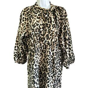 Calvin Klein Leopard Print Midi Dress Neck TIe Empire Waist Dress Mock Neck